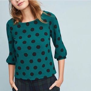 Anthropologie {Maeve} Green and Black Dot Decatur Printed Top